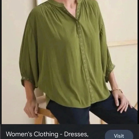 Chicos Ring-Trim Blouse Size 2 Olive Green - Picture 5 of 5